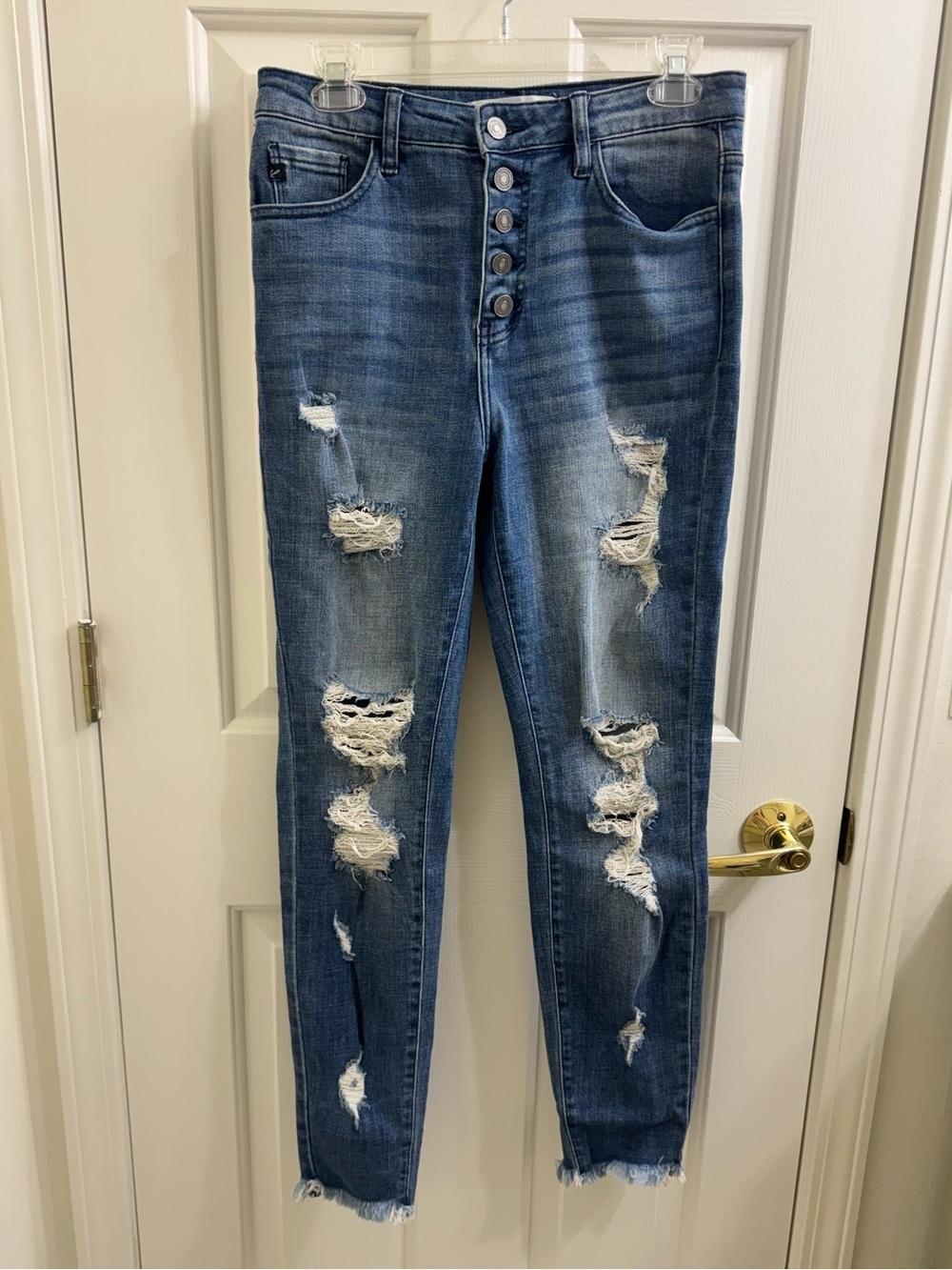 High-Rise Distressed Women's Jeans - Blue